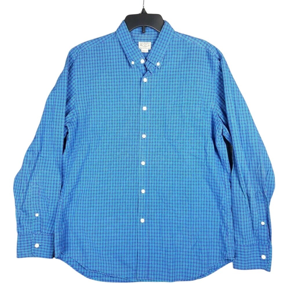 j.crew‎ tailored shirt L blue plaid cotton preppy classic everyday essential